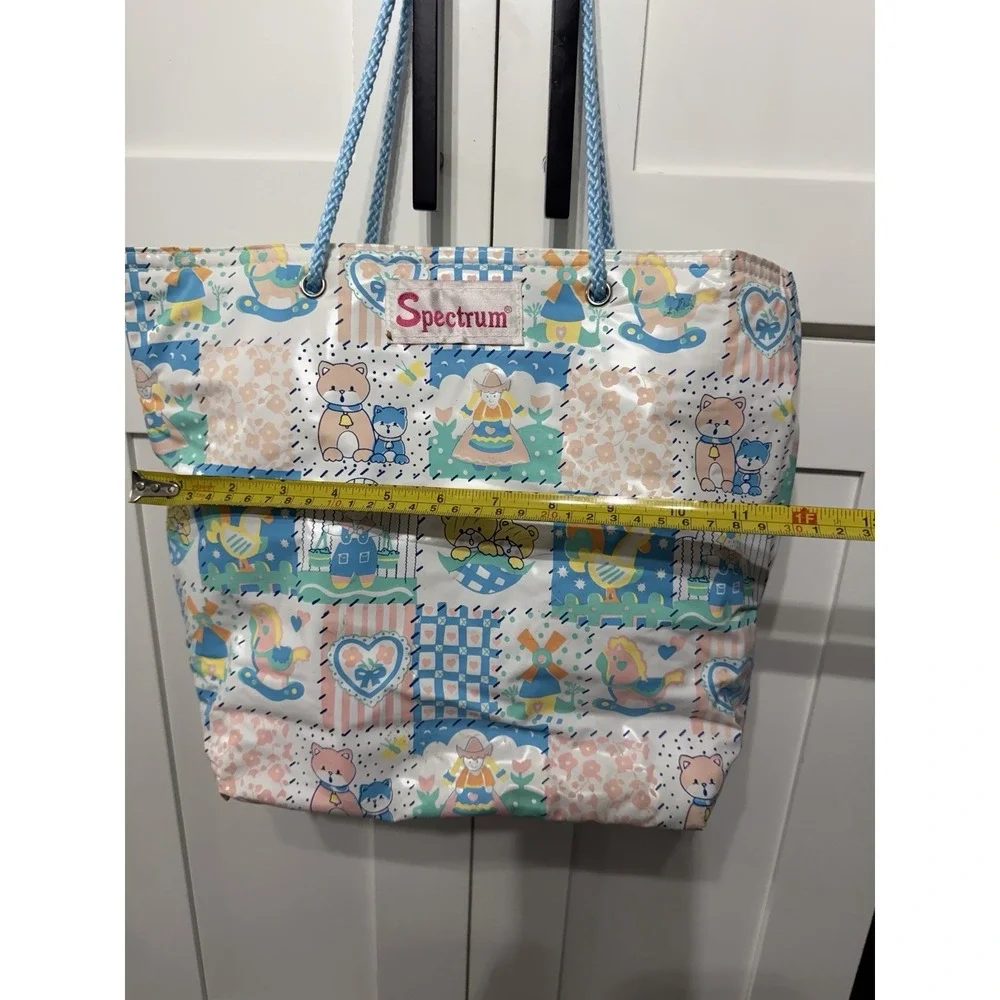 Vtg Vinyl Spectrum Diaper Bag Tote Teddy Bears Cat Rooster Pastel 90s